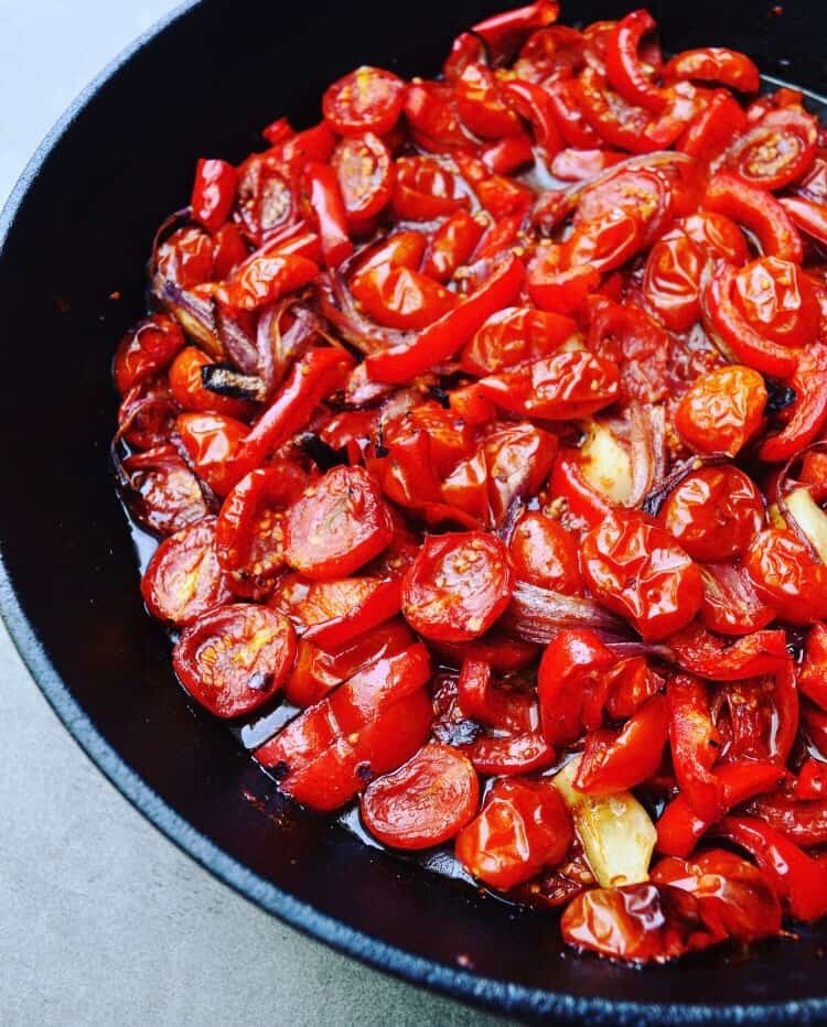 Roasted tomatoes, garlic & red peppers for chutney