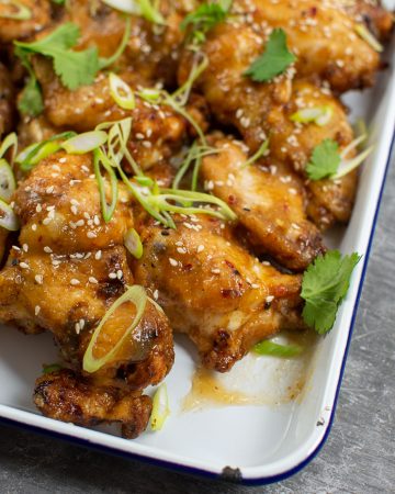 Pineapple chicken wings on a tray
