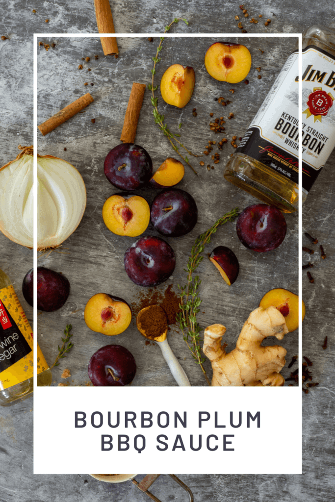 plums, bourbon, onion & spices on a vinyl mat