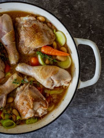 Chicken & vegetables in shallow casserole dish