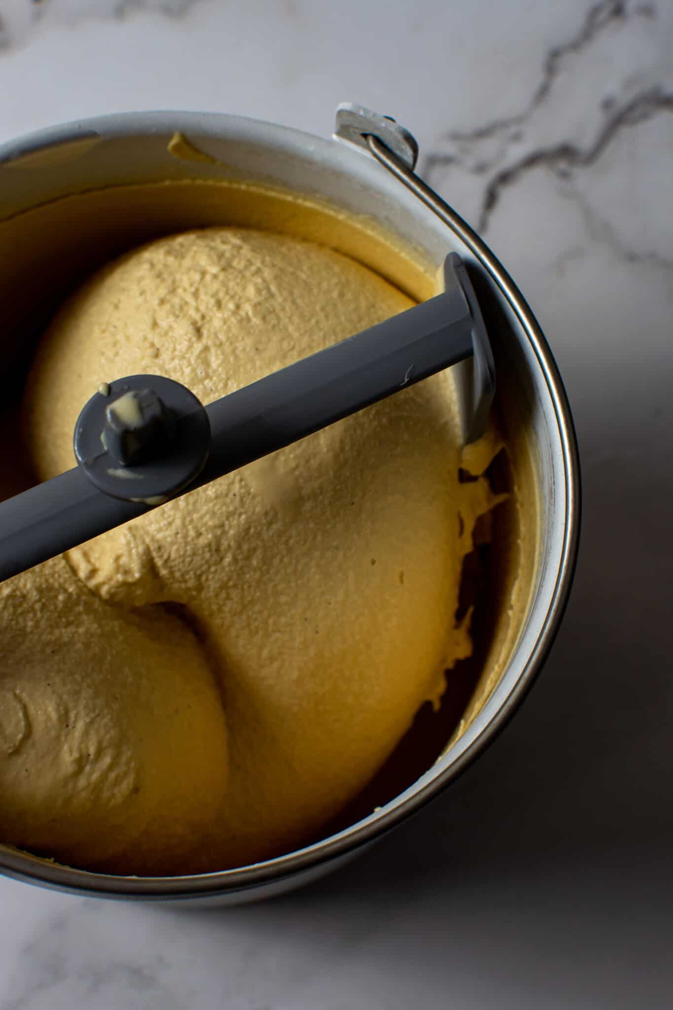 Caramelised White Chocolate Ice-Cream on kitchen counter top
