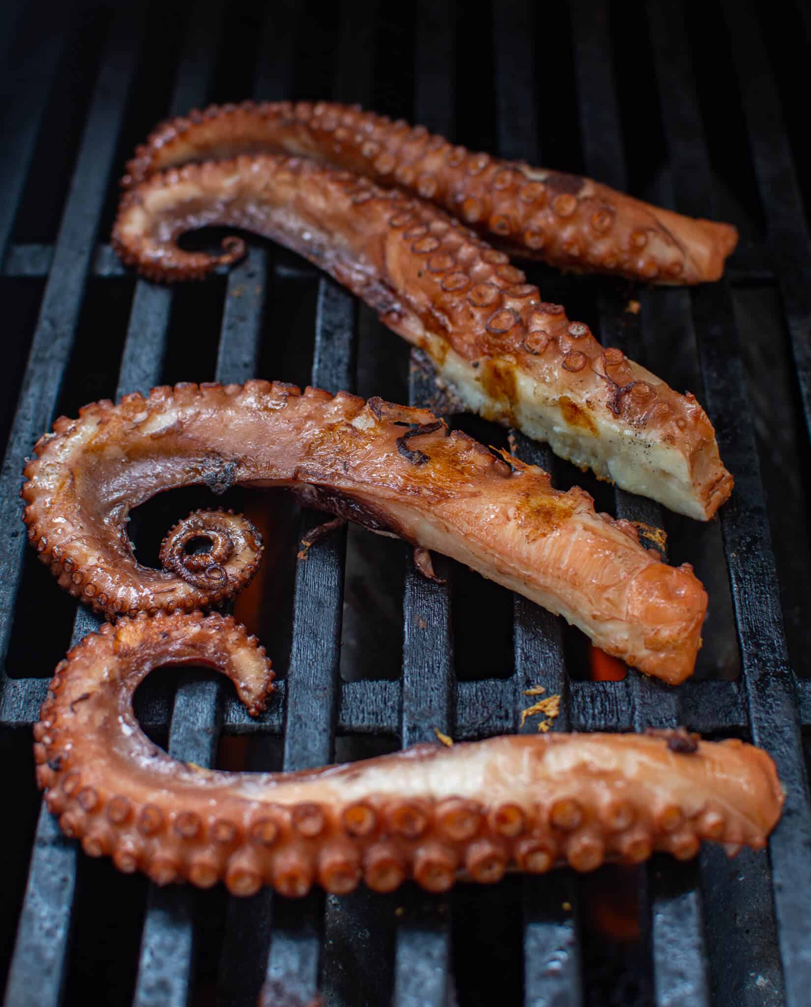 octopus cooking on a BBQ