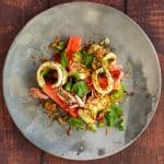 grilled squid salad on a made of australia plate