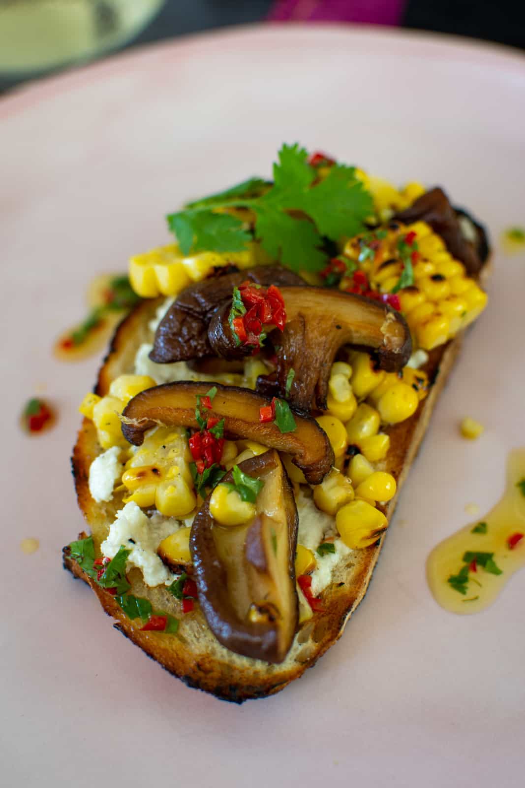Veggie Toast - corn, shiitake & goat cheese - AnotherFoodBlogger