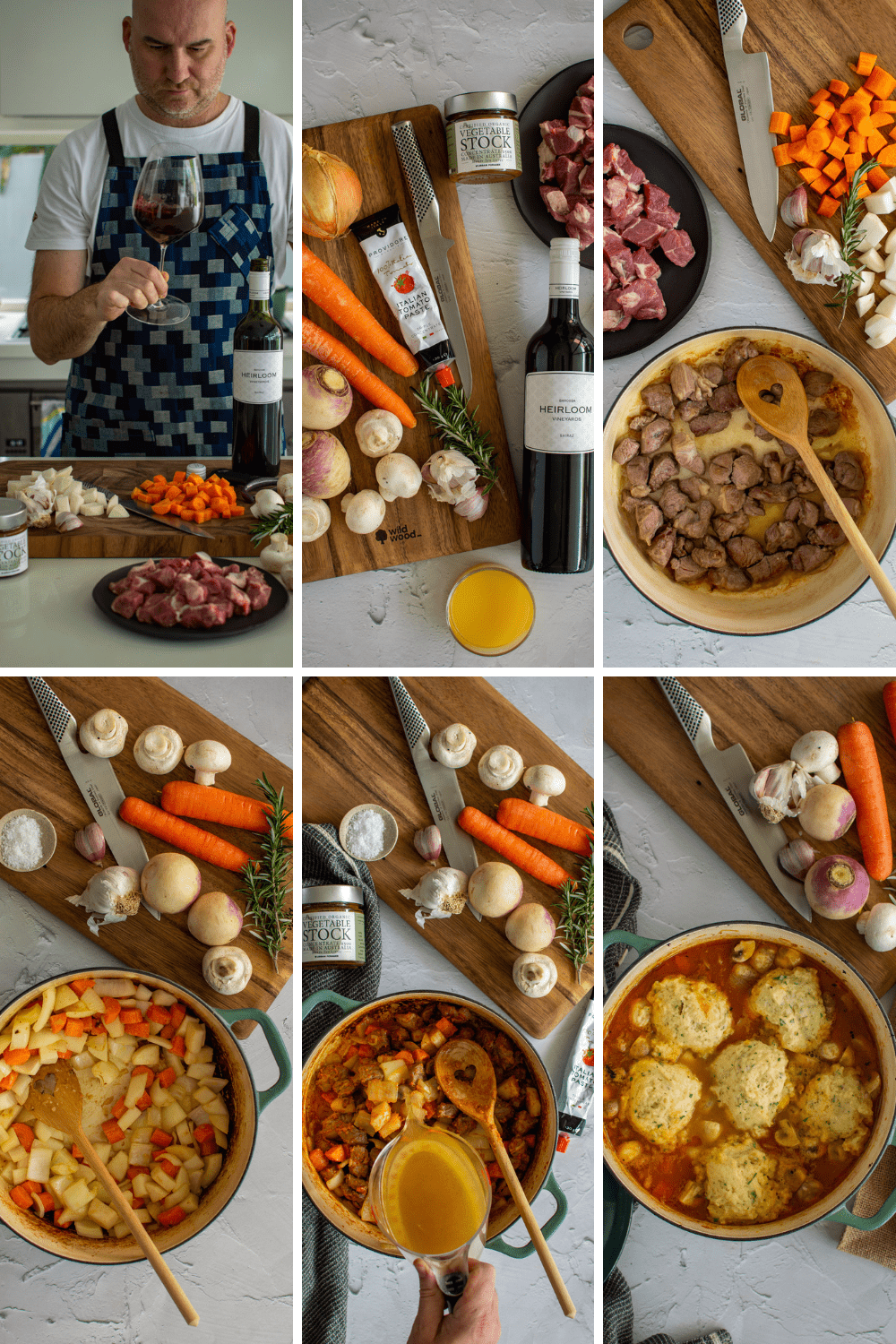 step by step images of the process in making lamb stew