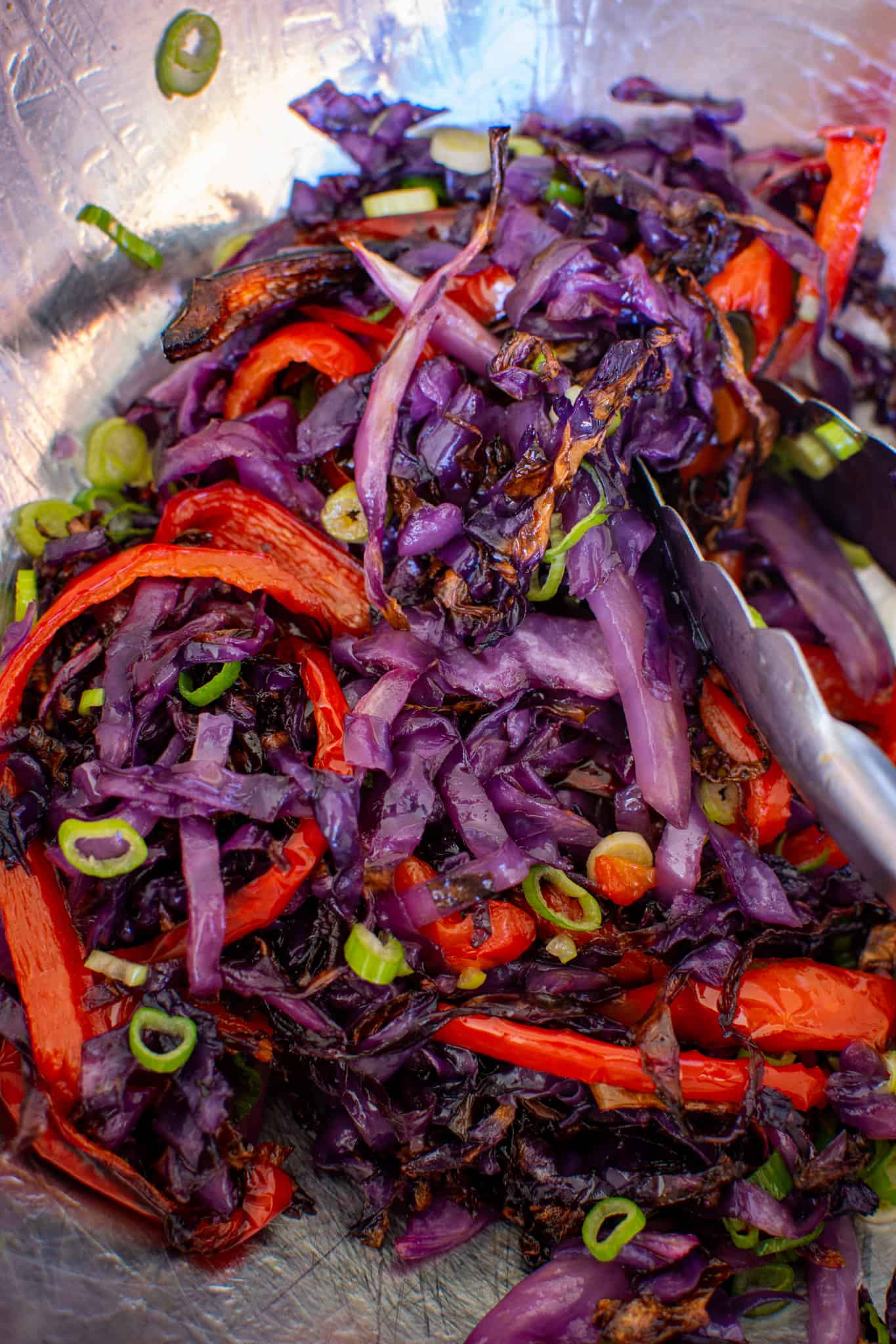 close up of roasted cabbage slaw